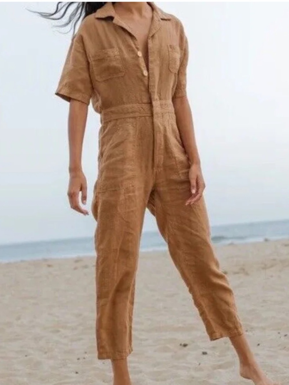 Mate the label short sleeve linen jumpsuit Sedona